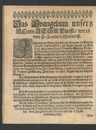 Das Evangelium unsers HErren JESU Christi / wie es vom H. Joanne beschrieben ist