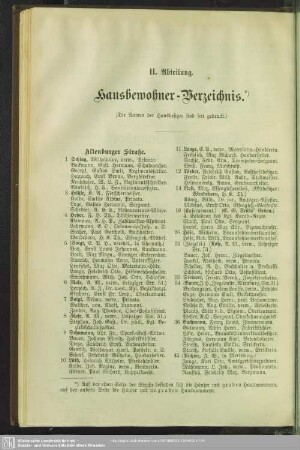 II. Abteilung. Häuserbuch : II. Abteilung. Hausbewohner-Verzeichnis