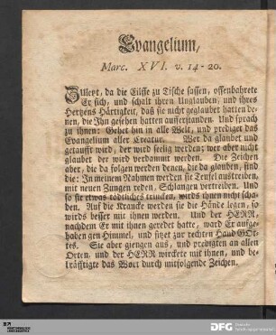 Evangelium, Marc. XVI. v. 14-20.