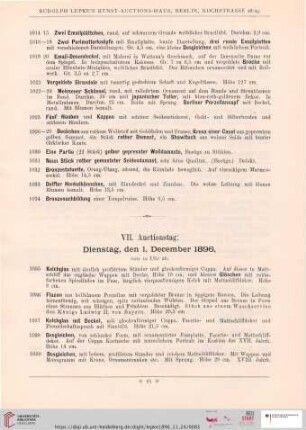 VII. Auctionstag: Dienstag, den 1. December 1896 (Nr. 1035 - 1228)