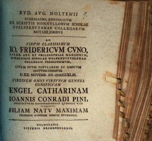 Schediasma epist. de scriptis nonnullorum scholae Guelferbytanae Collegarum notabilioribus