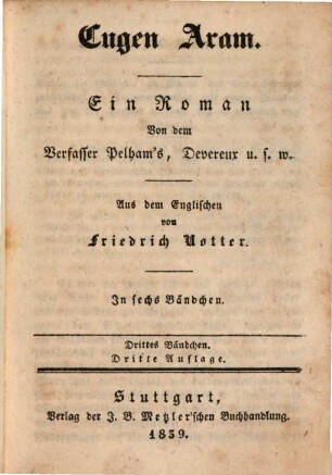 Eugen Aram : ein Roman ; in sechs Bändchen, 3
