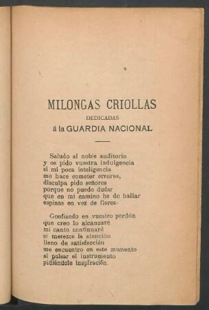 Milongas criollas : Dedicadas a la guardia nacional
