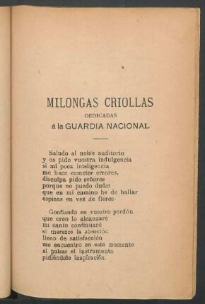Milongas criollas : Dedicadas a la guardia nacional