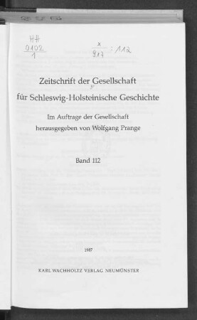 112.1987: Zeitschrift der Gesellschaft für Schleswig-Holsteinische Geschichte