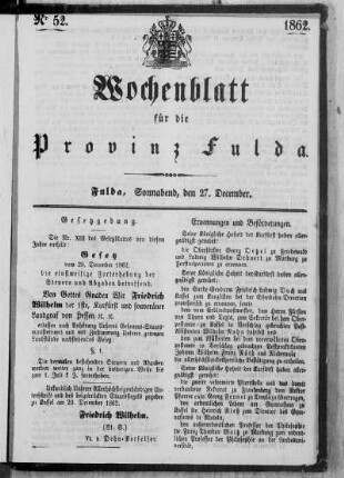Nr. 52, Ausgabe vom 27. Dezember 1862