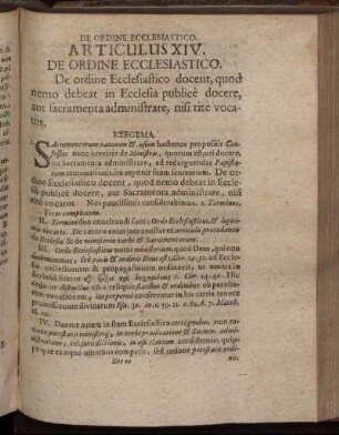 Articulus XIV. De Ordine Ecclesiastico. Exegema.
