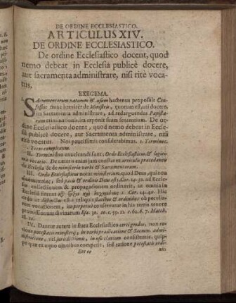 Articulus XIV. De Ordine Ecclesiastico. Exegema.