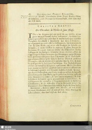 Chapitre XXXVIII. Des Chevaliers de l'Ordre de saint Blaise