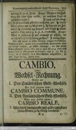 Cambio, Oder: Wechsel-Rechnung