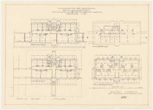 Wohnhausbauten der Reichsbank Berlin, Berlin-Schmargendorf. Cunostraße, Forckenbeckstraße, Kissinger Platz, Block Q Häuser 45 - 46: 4 Grundrisse Keller, Erdgeschoss, 1. Obergeschoss, Dachgeschoss 1:100 (Druckvorlage), 1:200