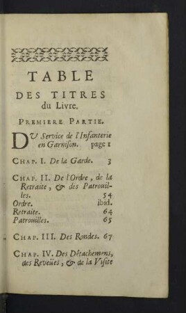 Table des titres du livre.