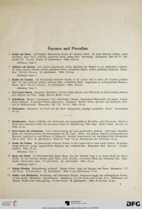 Fayence und Porzellan (Nr. 1-54)