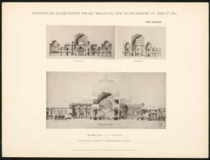 Wettbewerb Museumsinsel, Berlin: Projekt XIX, Querschnitt, Längsschnitte (aus: Concurrenzentwürfe wegen Bebauung d. Museumsinsel zu Berlin. Auswahl d. preisgekrönten u. besten Entwürfe, Berlin 1884)