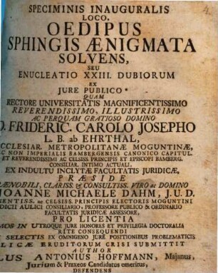 Speciminis Inauguralis Loco, Oedipus Sphingis Aenigmata Solvens, Seu Enucleatio XXIII. Dubiorum Ex Jure Publico