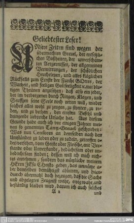 [Vorrede] Geliebtester Leser!