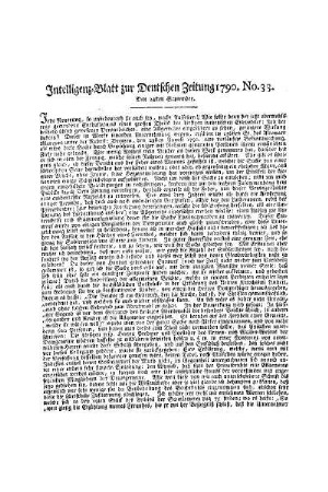 Intelligenz-Blatt zur Deutschen Zeitung 1790. No. 33