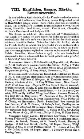 VIII. Kaufläden. Bazare. Märkte. Konsumvereine