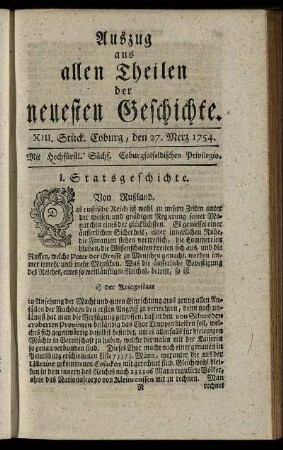XIII. Stück. Coburg, den 27. Merz. 1754.