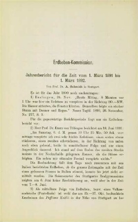 Jahresbericht für die Zeit vom 1. März 1891 bis 1. März 1892