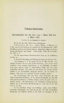 Jahresbericht für die Zeit vom 1. März 1891 bis 1. März 1892