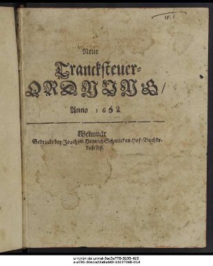 Neue Trancksteuer-Ordnung/ Anno 1662