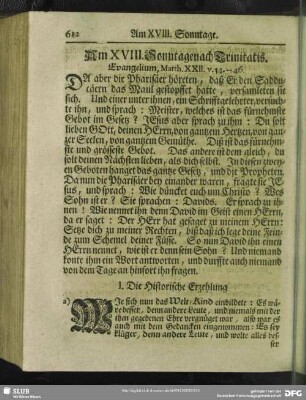 Am XVIII. Sonntage nach Trinitatis. Evangelium, Matth. XXII. v. 34 - 46