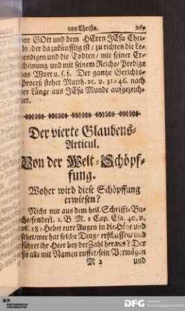 Der vierte Glaubens-Articul. Von der Welt-Schöpffung.