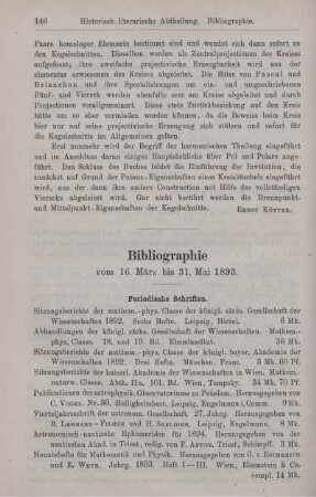 Bibliographie vom 16. März bis 31. Mai 1893.