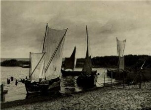 Rossitten/ Ostpreußen (heute Rybatschi). Kurische Nehrung. Kurenkähne im Hafen