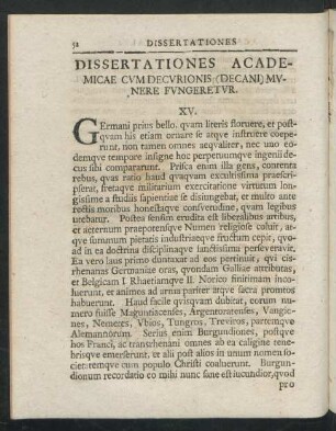 Dissertationes Academicae Cum Decurionis (Decani) Munere Fungeretur