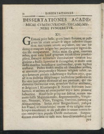 Dissertationes Academicae Cum Decurionis (Decani) Munere Fungeretur