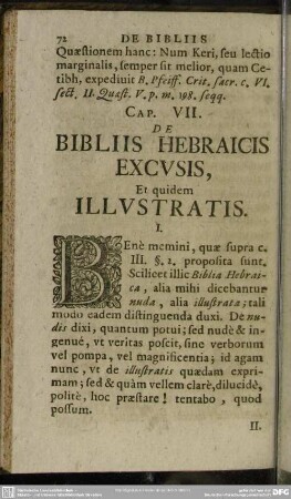 Cap. VII. De Bibliis Hebraicis Excusis, Et quidem Illustratis