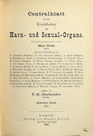 Centralblatt für die Krankheiten der Harn- und Sexualorgane. 7. 1896