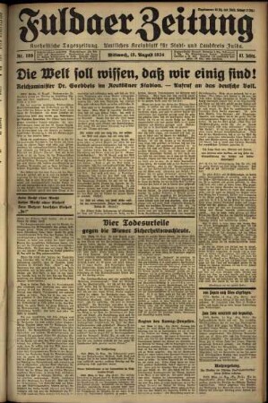 Erste Ausgabe vom Mittwoch, den 15. August 1934.