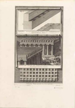 Drei Diagramme dorischer Tempelkonstruktion, aus der Folge "Della Magnificenza ed Architettura de’ Romani", Tafel XXIV.