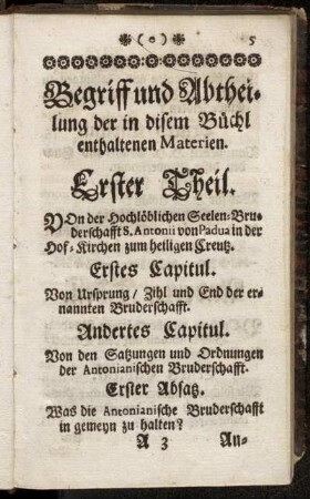 Begriff und Abtheilung der in disem Büchl enthaltenen Materien.