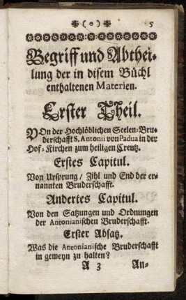Begriff und Abtheilung der in disem Büchl enthaltenen Materien.