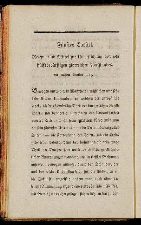 Fünftes Capitel. Recepte und Mittel zur Unterstützung des jetzt hülfsbedürftigen glorreichen Adelstandes.
