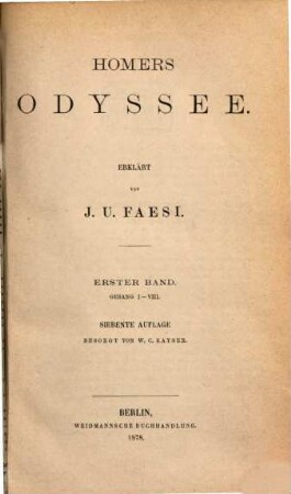 Homers Odyssee, 1. Gesang I - VIII