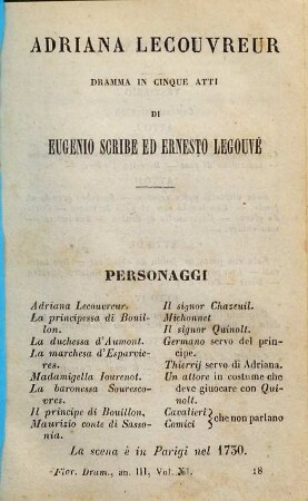 Adriana Lecouvreur : dramma in cinque atti