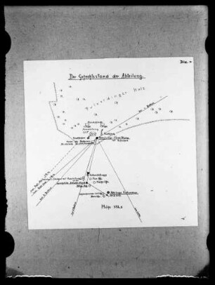 Planung im Raum Vaihingen an der Enz; Abbrechen des Gefechts und Rückzug: Der Gefechtsstand der Abteilung (schematisierter Lageplan)