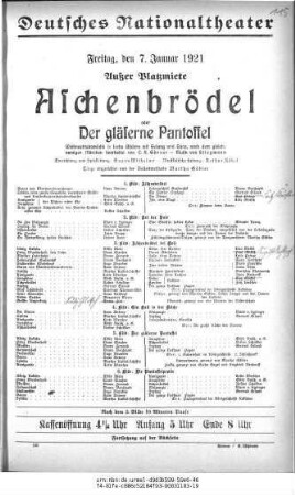 Aschenbrödel oder Der gläserne Pantoffel