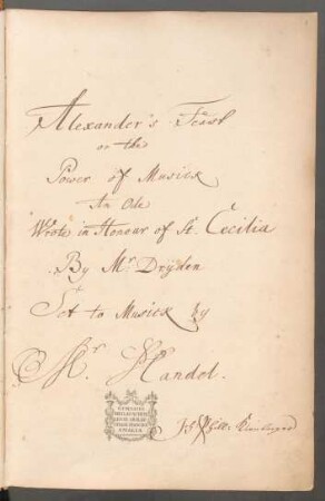 Alexander's feast; V (4), Coro, orch; HWV 75