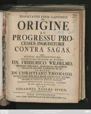 Disputatio Juris Canonici De Origine Ac Progressu Processus Inquisitorii Contra Sagas