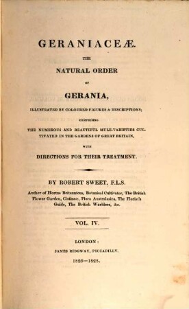Gervaniceae : The natural Order of Gerania illustr. by coloured fig. and descriptions, 4