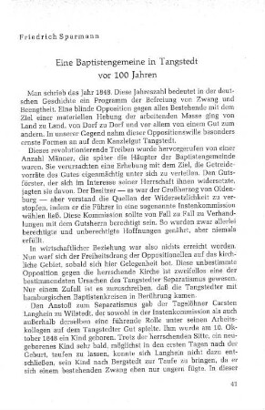 Eine Baptistengemeinde in Tangstedt vor 100 Jahren
