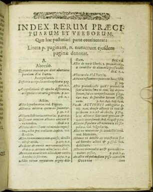 Index Rerum Præcipuarum Et Verborum.