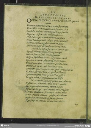 [Nenia] III. Epos Lugubre Wolfgangi Heideri