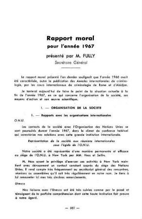 367-382, Rapport moral pour l'année 1967